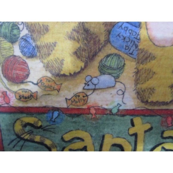 Santa Cat Print On Slate Tile Plaque Knotted Leather Hanger GUC So Much Detail - Picture 9 of 15